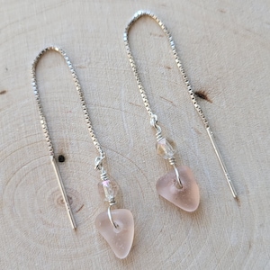 Beach Glass Earrings Sea Glass Earrings Handmade Genuine Sterling Silver Pink Beach Glass Hearts Earrings Sea Glass Hearts Earrings image 1