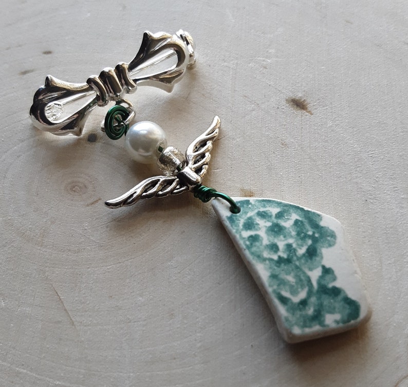 Sea Pottery Sea Glass Angel Pin Sea Pottery Angel Brooch Beach Glass Sea Glass Jewelry Gift image 2