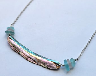 Abalone and Sea Glass Necklace Lavender and Turqoise