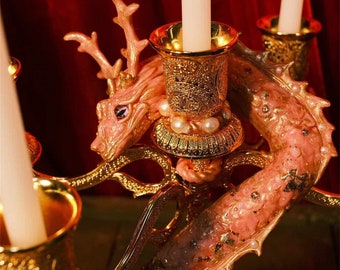 Retro ornate pink dragon candle holder