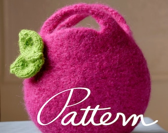 PATTERN- Felt Bag - Digital Download-  Felted Berry Bag and Knit Leaf - Small and Large Circular Clutch - Knitting pattern for Kids