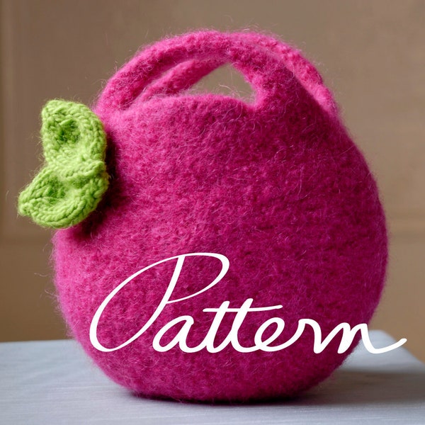 PATTERN- Felt Bag - Digital Download-  Felted Berry Bag and Knit Leaf - Small and Large Circular Clutch - Knitting pattern for Kids