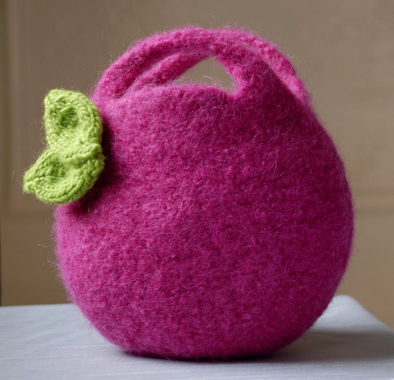 PATTERN Felt Bag Digital Download Felted Berry Bag and Knit Leaf Small and Large Circular Clutch Knitting pattern for Kids image 4