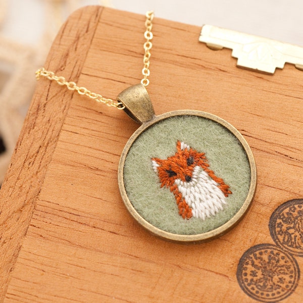 Fox Embroidered Felt Necklace