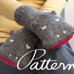 PATTERN - Knit Hippopotamus Mittens Digital Download - PDF File - Adult Sizes - Child Sizes - Animal Hand Puppets - Knitting - Grey