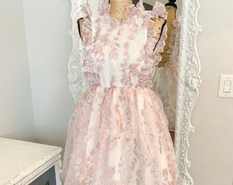 New York Couture *One of a Kind* Handmade Pink Floral Ruffle Bib Dress