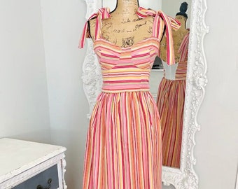 New York Couture One of a Kind Handmade Reworked VINTAGE Striped Print Maxi Bustier Tie Straps Dress