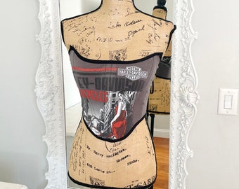 New York Couture *One of a Kind* Pinup HARLEY DAVIDSON Logo Motorcycle Boned Corset Crop Top