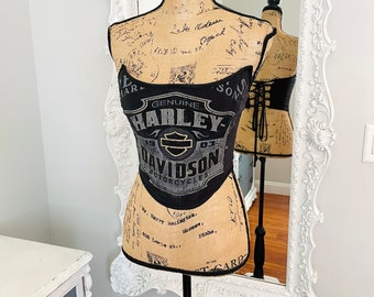 New York Couture *One of a Kind* Black & Grey Logo HARLEY DAVIDSON Logo Motorcycle Boned Corset Crop Top