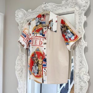 Camicia unisex New York Couture *Unico nel suo genere* con patchwork vintage Disney Star Wars Jedi e bottoni