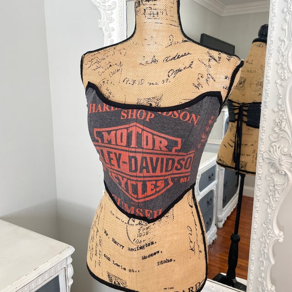 New York Couture *One of a Kind* Classic HARLEY DAVIDSON Logo Motorcycle Boned Corset Crop Top