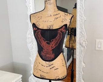 New York Couture *One of a Kind* Eagle HARLEY DAVIDSON Logo Motorcycle Boned Corset Crop Top