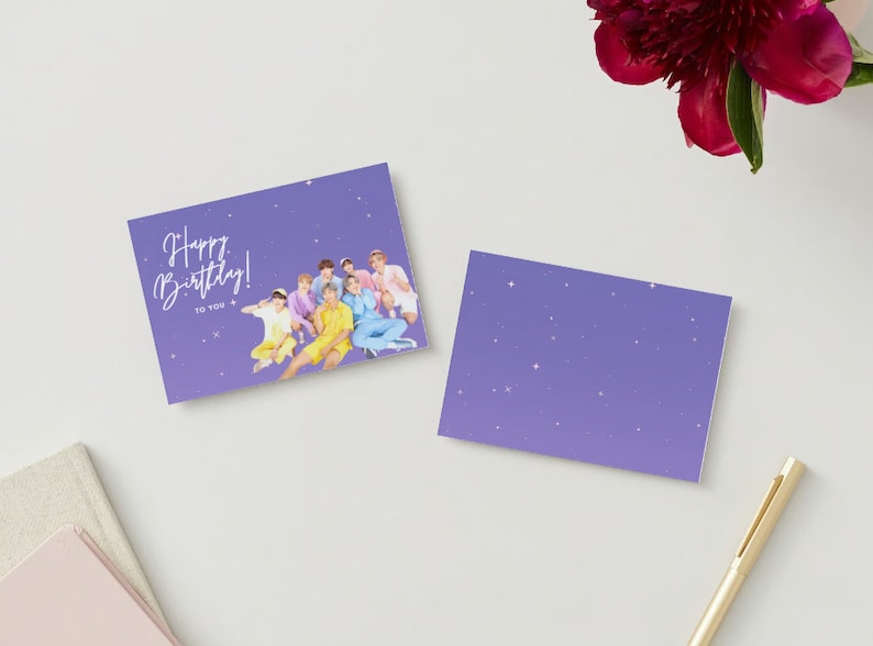 Biglietto d'auguri BTS stampabile, design unico e personalizzabile, download digitale, regalo fan K-Pop, biglietto d'auguri personalizzabile immagine 2