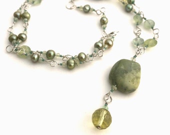 Wapato in Sturgeon Lake  [ artisan handmade silver beaded necklace, one of a kind, gift, heirloom ]