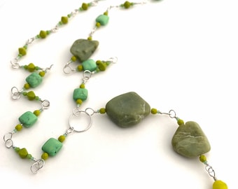 Adiantums in Vernonia  [ artisan handmade silver beaded necklace, one of a kind, gift, heirloom ]