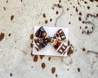 Diadema con lazo azteca para bebé: banda de nailon suave, pinza de cocodrilo, accesorio para el cabello de niña, lazo hecho a mano.
