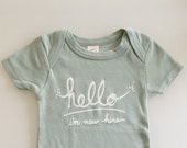 Hello I'm New Here, modern baby gift, funny romper, baby shower gift (0-3 mo - newborn - ORGANIC - mint)