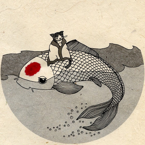 A print for Japan - Koi and Cat