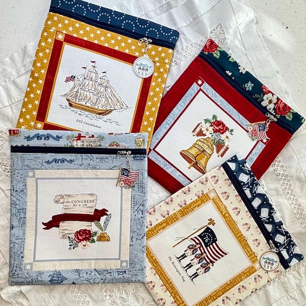 Independence Project Bag Kit with Panel | Supplies to Make Project Bag | Riley Blake Designs | Zipper and Charm