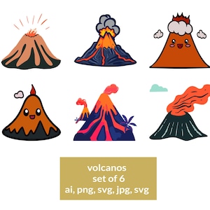 6 Volcanos set-3, various styles, Clipart, Instant Download, Commercial use allowed.