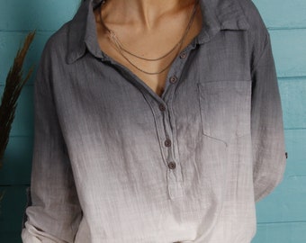 Gray to white ombre linen shirt