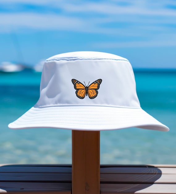 Monarch Butterfly White Bucket Hat Retro Friend Birthday Gift