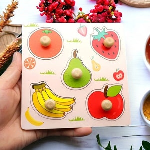 Casse-tête Montessori 3D en bois pour enfants et bébés Casse-tête cognitif de fruits pour l'éducation de la petite enfance Jouets Cadeaux parfaits pour les tout-petits Livraison gratuite Fruit