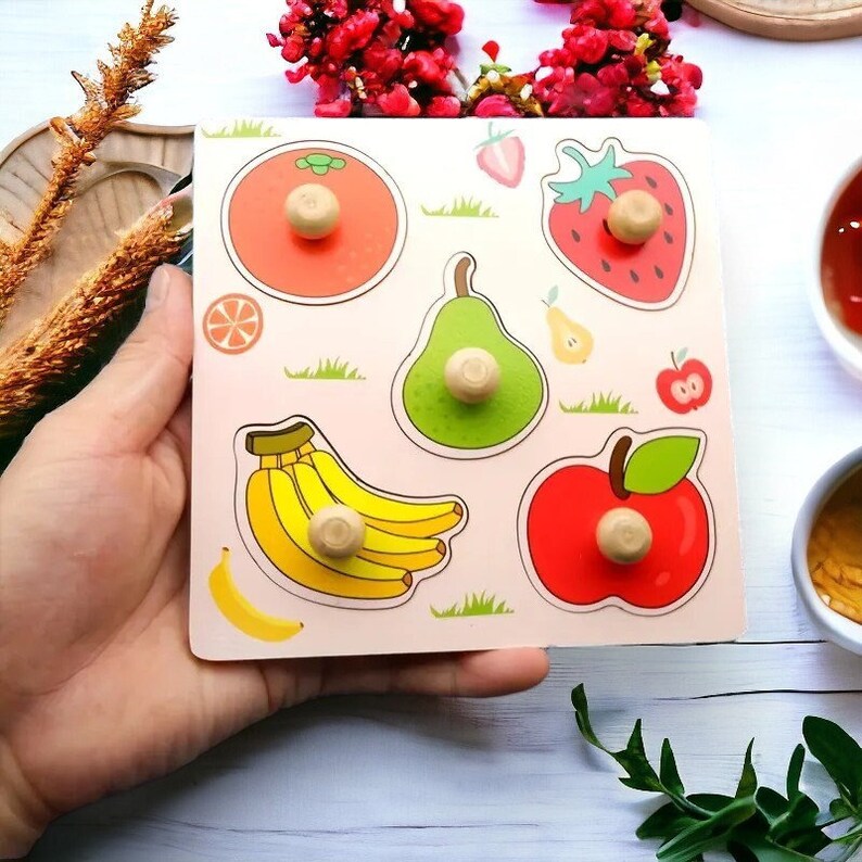 Casse-tête Montessori 3D en bois pour enfants et bébés Casse-tête cognitif de fruits pour l'éducation de la petite enfance Jouets Cadeaux parfaits pour les tout-petits Livraison gratuite Fruit