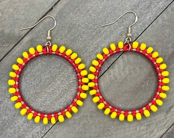 Kansas City Hoop Earrings. Chiefs Macrame Game Day Earrings. Kansas City Chiefs Earrings. Statement Earrings.