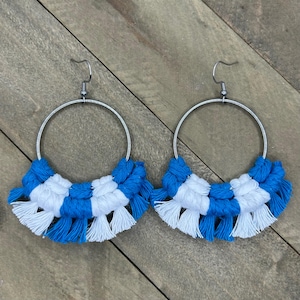 Large Detroit Lions Earrings. Lions Earrings. Blue and White Earrings. Large Statement Earrings.