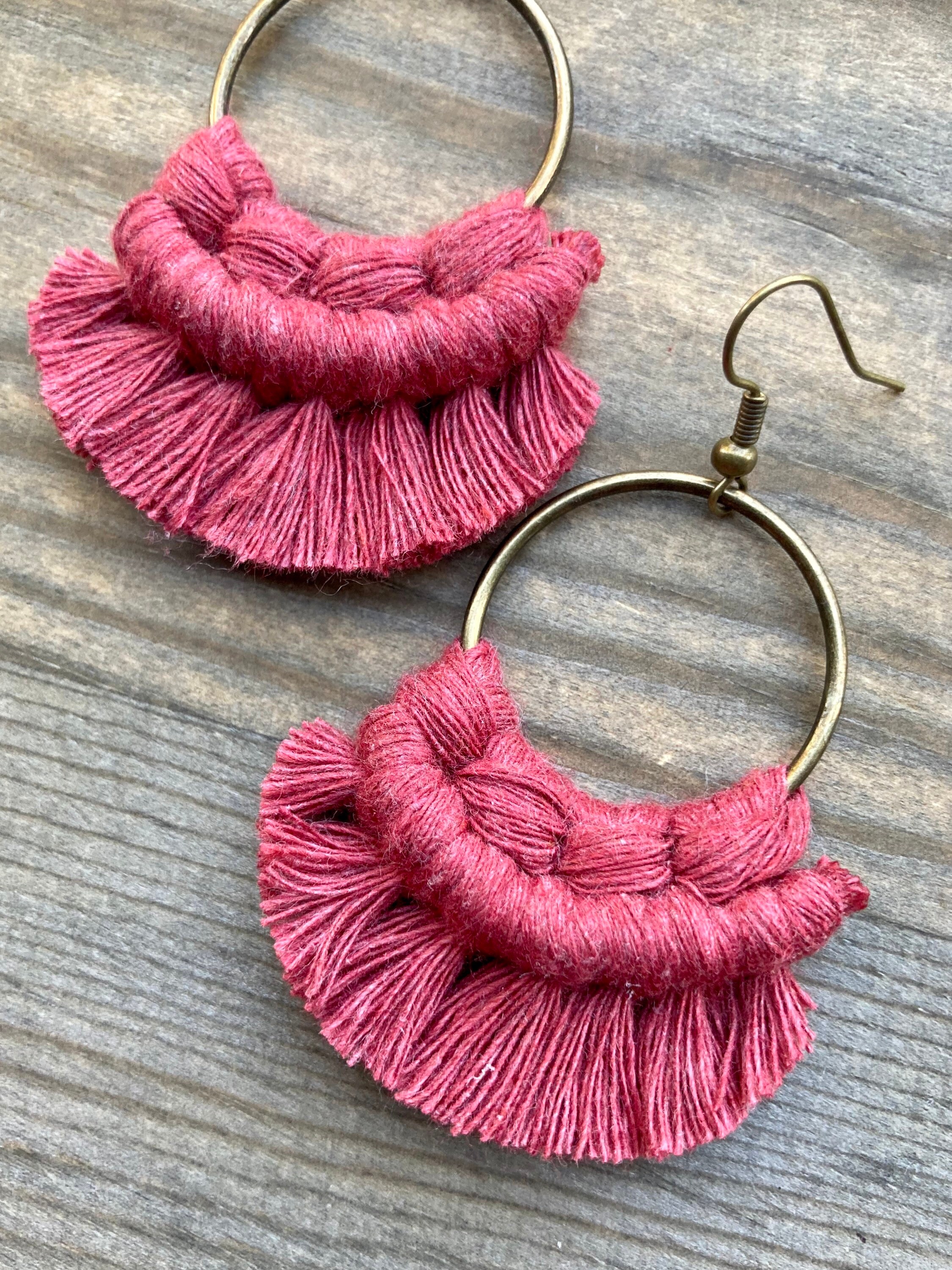 Macramé Crystal Rhinestone Fringe Silver Earrings