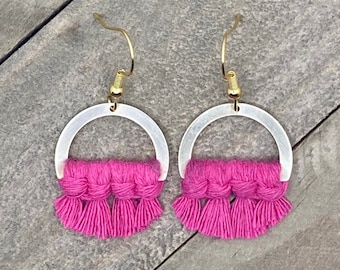 Hot PinkGeometric Fringe Earrings. Pink Macrame Earrings. Pink Macrame Fringe Earrings. Knotted Fringe Earrings. Small Statement Earrings.