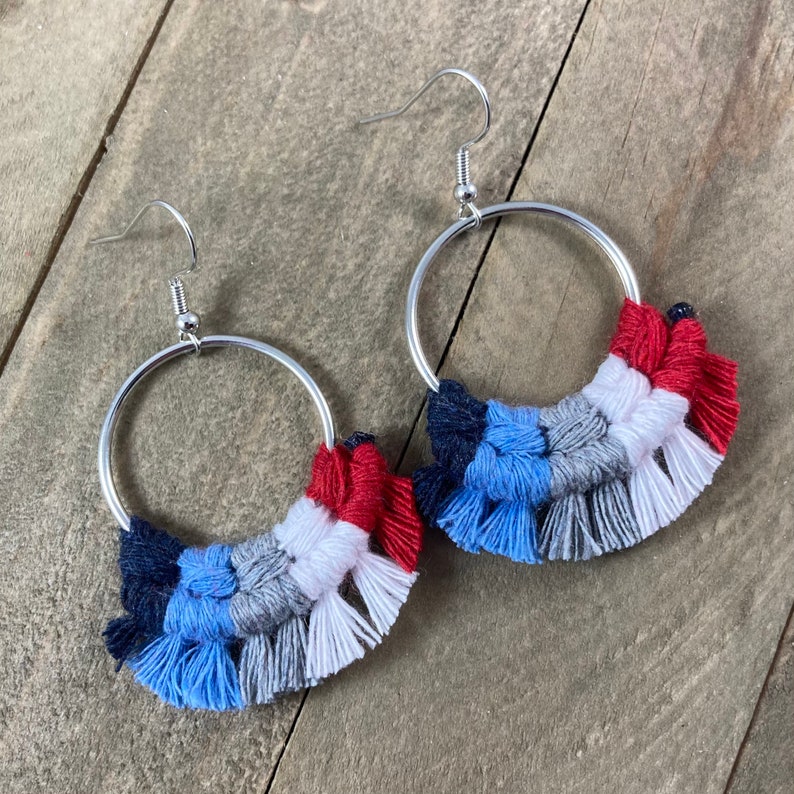 Small Tennessee Titans Earrings. Tennessee Titans Earrings. Multicolored Fringe Earrings. Small Statement Earrings. image 2