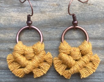 Micro Macrame Fringe Earrings. Mini Mustard Fringe Earrings. Small Mustard Macrame Earrings. Boho Fashion. Statement Earrings.