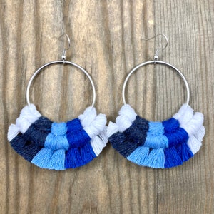 Multicolored Macrame Earrings. Multicolored Fringe Earrings. Knotted Fringe Earrings. Large Statement Earrings.