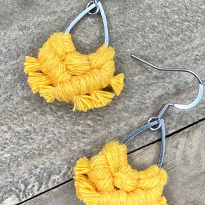 Mini Macrame Bright Yellow Teardrop Fringe Earrings. Mini Yellow Fringe Earrings. Small Yellow Earrings. Mini Yellow Statement Earrings. image 3