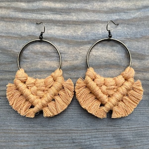 Marigold Fringe Earrings. Macrame Fringe Earrings. Fringe Hoop Earrings. Statement Earrings.