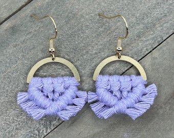 Lavender Fringe Earrings. Minimalist Earrings. Pastel Macrame Earrings. Knotted Fringe Earrings. Small Statement Earrings.