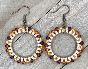 Beaded Hoop Earrings. Macrame Hoop Earrings. Knotted Earrings. Statement Earrings.