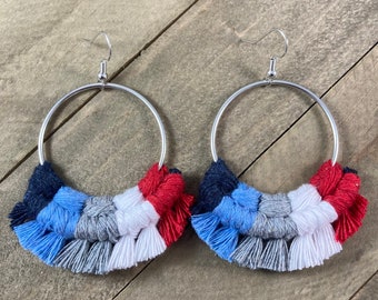 Large Tennessee Titans Earrings. Tennessee Titans Earrings. Multicolored Fringe Earrings. Large Statement Earrings.