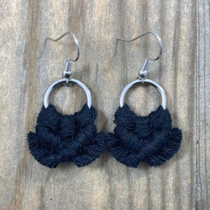 Micro Macrame Black Fringe Earrings | Minimalist Boho Jewelry for Everyday Style
