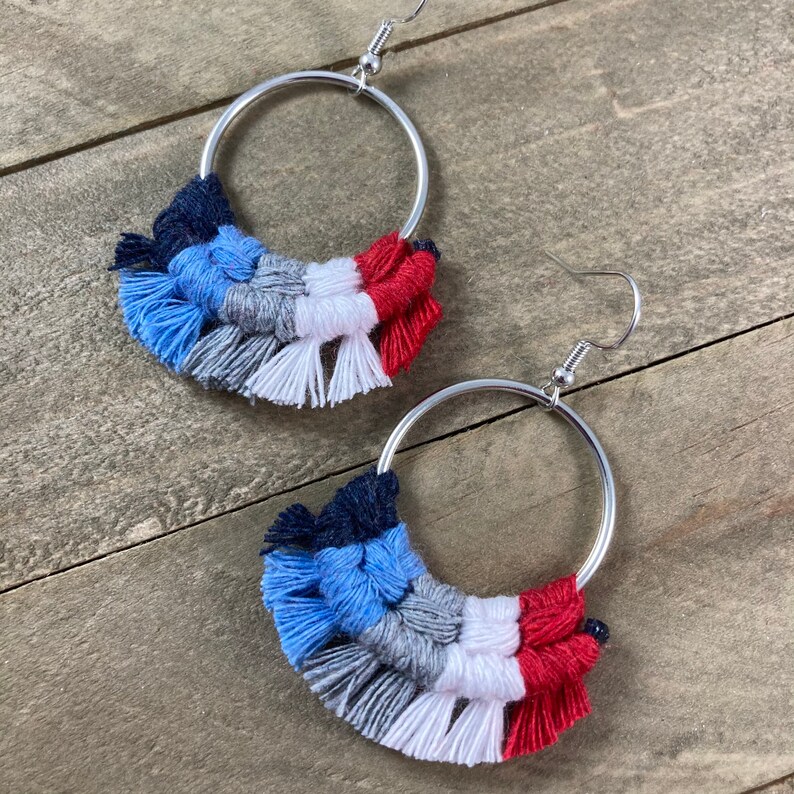 Small Tennessee Titans Earrings. Tennessee Titans Earrings. Multicolored Fringe Earrings. Small Statement Earrings. image 3