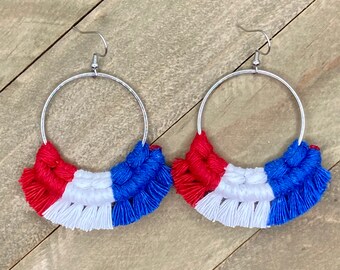 Patriotic Earrings. Fourth of July. Red, White and Blue.