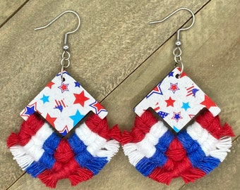 Patriotic Earrings. Red, White and Blue.