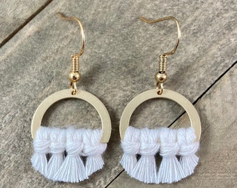 Neutral Fringe Earrings. Neutral Macrame Earrings. Macrame Fringe Earrings. Knotted Fringe Earrings. Small Statement Earrings.