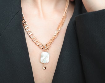 Collier en perles, cadeau pour elle, collier en acier inoxydable