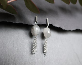 Stainless steel earrings, Quartz earrings, gift for her, gemstone jewelry, Elegant earrings