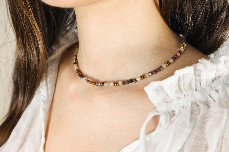 Tourmaline and hematite necklace, Precious stone necklace, Natural stone, Natural stone necklace image 1