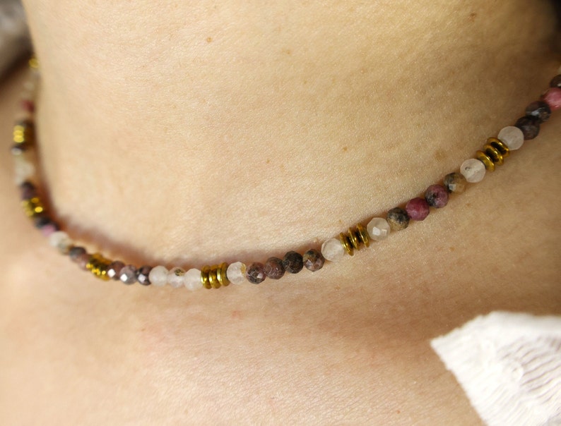 Tourmaline and hematite necklace, Precious stone necklace, Natural stone, Natural stone necklace image 5