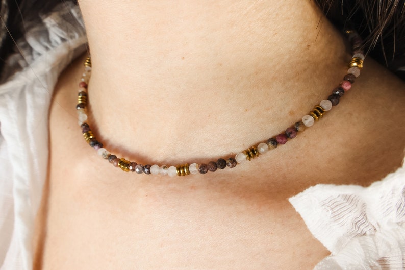 Tourmaline and hematite necklace, Precious stone necklace, Natural stone, Natural stone necklace image 3